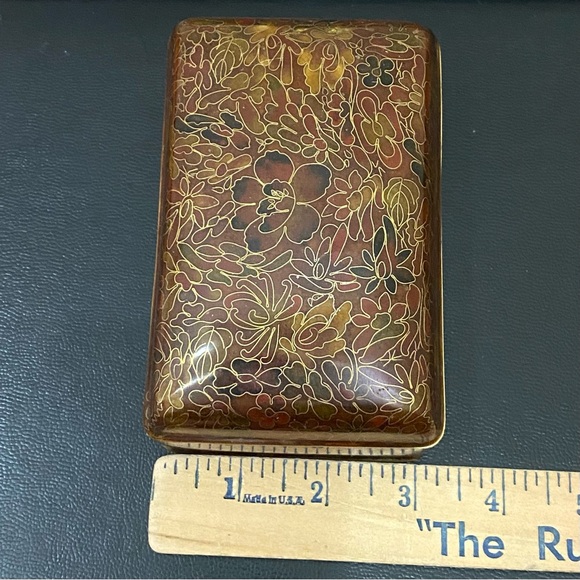 Vintage Chinese Cloisonne Brown Enamel Floral Hinged Trinket Box - Picture 9 of 16